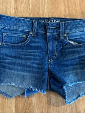 American Eagle Outfitters Raw Frayed Hem Shorts- Super Stretch - Blue - Size 8